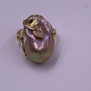 Large freshwater pearl with CZ on Sterling Ring